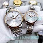 Best Quality Copy Longines Silver Dial 2-Tone Rose Gold Lovers Watch
